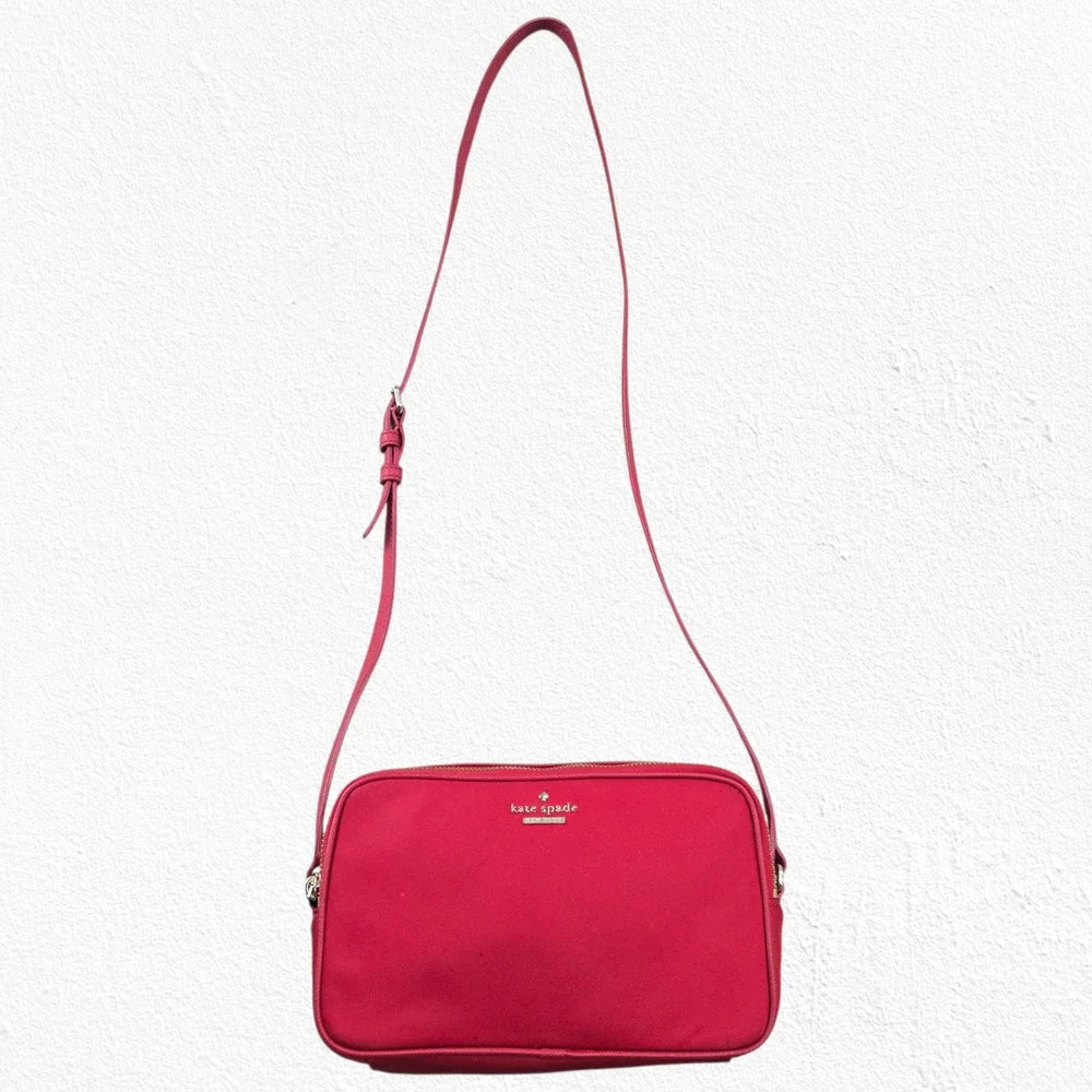 Kate Spade Red Nylon Crossbody Bag Stripe Lining Adjustable Strap Shoulder Purse
